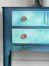 Load image into Gallery viewer, Vintage hand painted chest of drawers, teal &amp; blue
