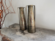 Load image into Gallery viewer, Vintage Kinco Brass Vases, Persian Style, Engraved Double-Handled Pair (23cm)
