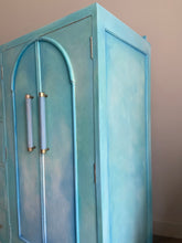 Load image into Gallery viewer, Art Deco small oak wardrobe with drawers, turquoise
