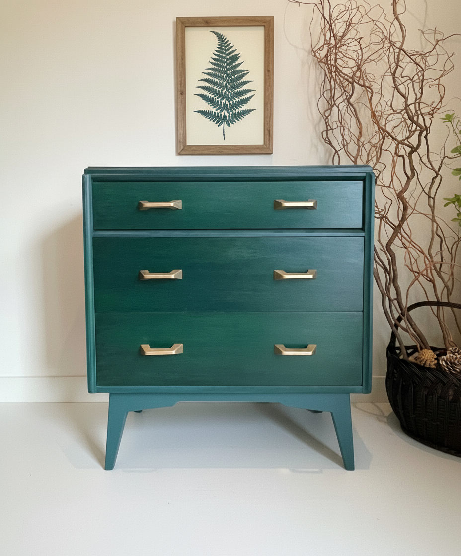 Mid Century G Plan Chest of Drawers, Hand Painted Teal