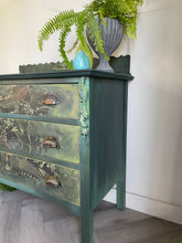 Load image into Gallery viewer, Hand Painted Edwardian Chest of Drawers | Green Botanical Vintage Drawers | Rustic Painted Bedroom Storage | One of a Kind Furniture
