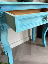 Load image into Gallery viewer, Turquoise Blue Hand Painted Pine Console Table. Boho Style

