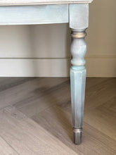 Load image into Gallery viewer, Vintage Hand Painted Sideboard in Beige, Seafoam &amp; Grey, Ornate French Style Cabinet, Statement Hallway Table Storage Unit

