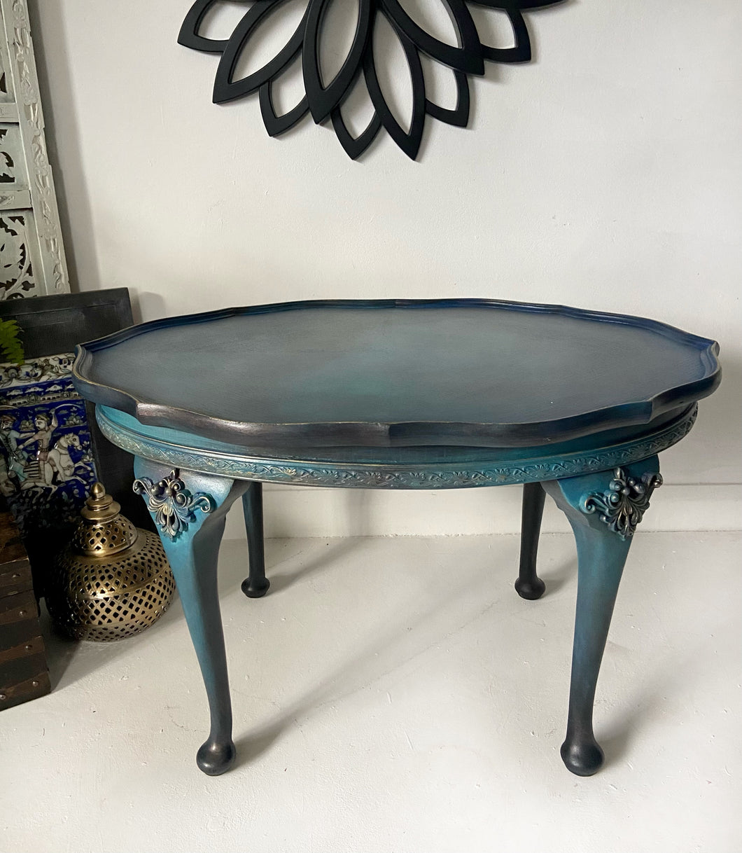Vintage low coffee table, blue