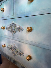 Load image into Gallery viewer, Hand Painted Vintage Chest of Drawers Blue Ombre | Upcycled Oak Dresser | Boho Storage Furniture
