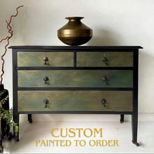 Load image into Gallery viewer, Vintage mahogany chest of drawers, black bronze/green

