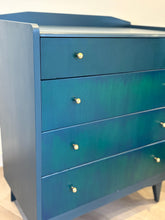 Load image into Gallery viewer, Vintage Lebus Chest of Drawers | Hand Painted in Deep Blue, Dark Teal &amp; Forest Green | Upcycled British Furniture
