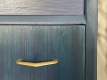 Load image into Gallery viewer, Vintage Limelight Chest of Drawers – Hand-Finished in Custom Blue Teal | Restored Mid-Century Storage | Gold Accents | Unique Bedroom Furniture
