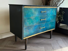 Load image into Gallery viewer, Mid Century Chest of Drawers Hand Painted Blue &amp; Teal

