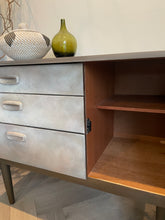 Load image into Gallery viewer, Mid Century Hand Painted Cabinet | Vintage Sideboard | Earthy Tones Bronze Finish | Retro Furniture
