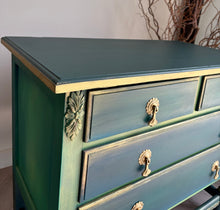 Load image into Gallery viewer, Vintage Hand Painted Chest of Drawers | 1930s Antique Dresser | Upcycled Teal Green Statement Furniture
