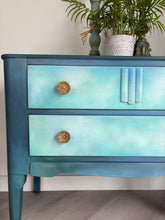 Load image into Gallery viewer, Vintage hand painted chest of drawers, teal &amp; blue
