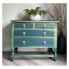 Load image into Gallery viewer, Vintage Hand Painted Chest of Drawers | 1930s Antique Dresser | Upcycled Teal Green Statement Furniture
