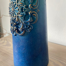 Load image into Gallery viewer, Tall ceramic vase, hand painted blue
