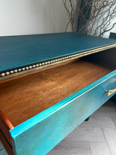Load image into Gallery viewer, Mid Century Chest of Drawers Hand Painted Blue &amp; Teal
