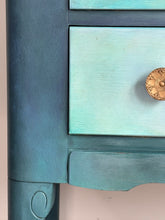 Load image into Gallery viewer, Vintage hand painted chest of drawers, teal &amp; blue
