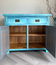 Load image into Gallery viewer, Hand-Painted Oak Sideboard | Boho Azure Blended Cabinet, Coastal Blue Storage Cupboard
