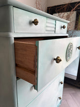 Load image into Gallery viewer, Vintage Stag Chest Of Drawers, Hand Painted Mint Green Blends
