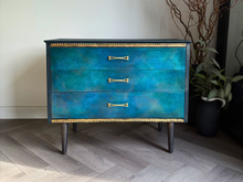 Load image into Gallery viewer, Mid Century Chest of Drawers Hand Painted Blue &amp; Teal
