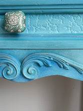 Load image into Gallery viewer, Turquoise Blue Hand Painted Pine Console Table. Boho Style
