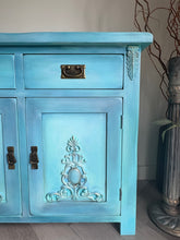 Load image into Gallery viewer, Hand-Painted Oak Sideboard | Boho Azure Blended Cabinet, Coastal Blue Storage Cupboard
