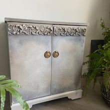 Load image into Gallery viewer, Vintage vinyl record cabinet, beige &amp; grey painted
