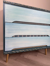 Load image into Gallery viewer, Mid century chest of drawers, blue &amp; teal boho style

