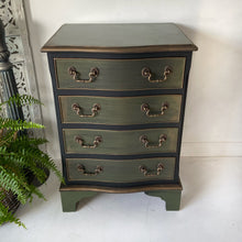 Load image into Gallery viewer, Small vintage chest of drawers, black green and bronze
