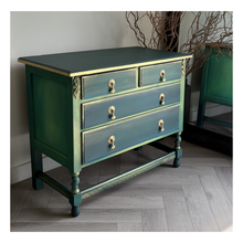 Load image into Gallery viewer, Vintage Hand Painted Chest of Drawers | 1930s Antique Dresser | Upcycled Teal Green Statement Furniture
