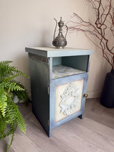 Load image into Gallery viewer, Hand Painted Vintage Bedside Cabinet | Blue Wooden Nightstand | Coastal Cottage Furniture
