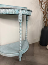 Load image into Gallery viewer, Hand Painted Blue Console Table |Oak Shabby Chic Hall Table
