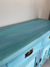 Load image into Gallery viewer, Hand-Painted Oak Sideboard | Boho Azure Blended Cabinet, Coastal Blue Storage Cupboard
