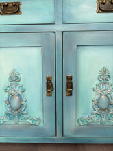 Load image into Gallery viewer, Hand-Painted Oak Sideboard | Boho Azure Blended Cabinet, Coastal Blue Storage Cupboard
