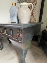 Load image into Gallery viewer, Vintage hand-painted side tables. Pair of french style bedside tables. Metallic finish
