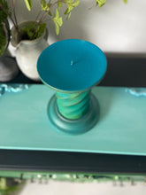 Load image into Gallery viewer, Wooden candle holder, hand painted green &amp; turquoise
