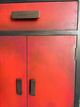 Load image into Gallery viewer, Art Deco Style Cabinet | Hand Painted Red, Orange &amp; Bronze Storage Cupboard
