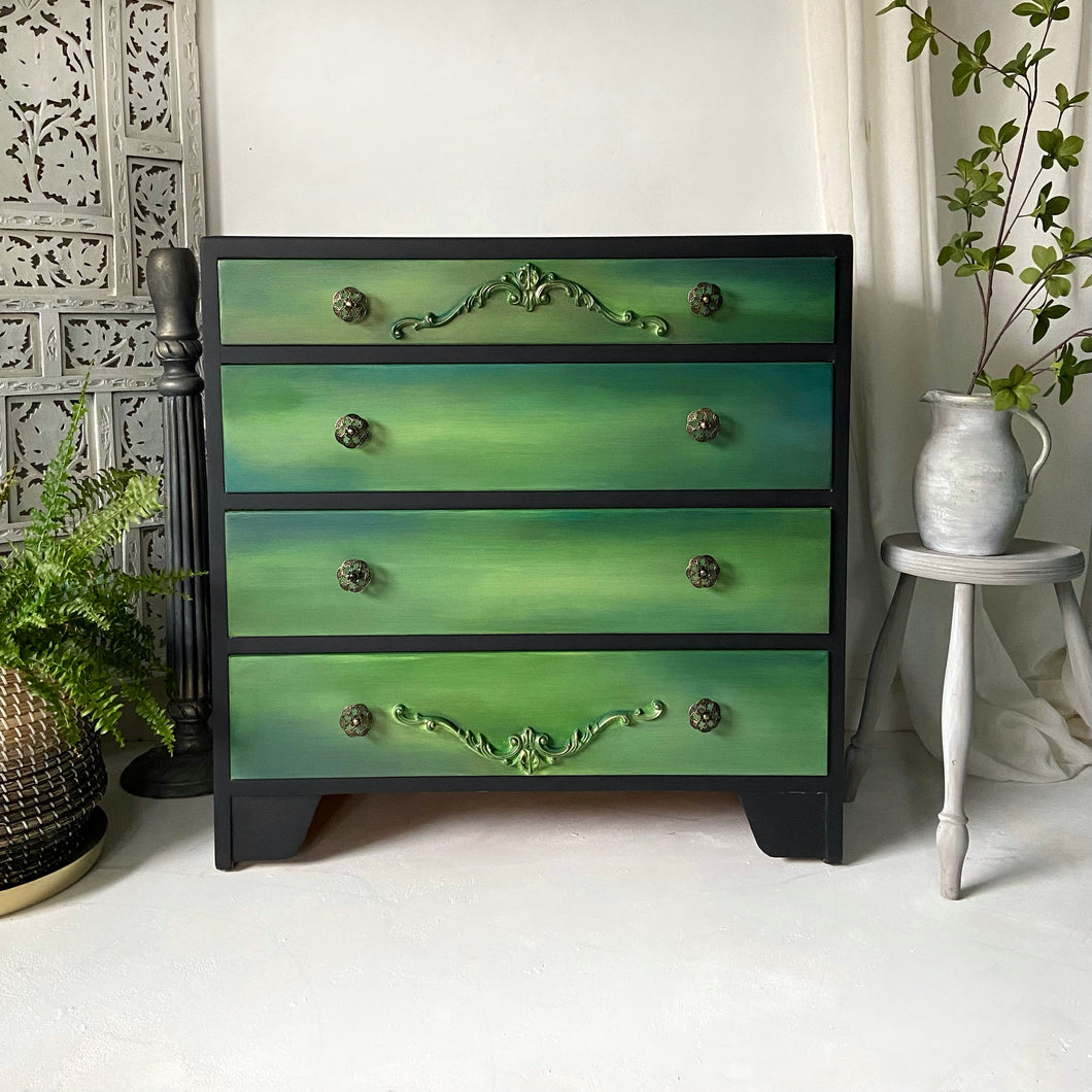 Mid century chest of drawers, black & green