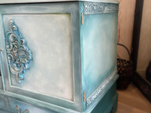Load image into Gallery viewer, Hand Painted Solid Oak Cabinet | TV Unit, Drinks Cabinet or Storage Sideboard | Vintage Coastal Boho Furniture
