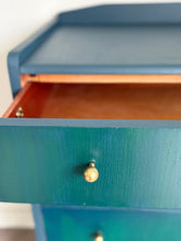 Load image into Gallery viewer, Vintage Lebus Chest of Drawers | Hand Painted in Deep Blue, Dark Teal &amp; Forest Green | Upcycled British Furniture
