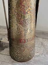 Load image into Gallery viewer, Vintage Kinco Brass Vases, Persian Style, Engraved Double-Handled Pair (23cm)

