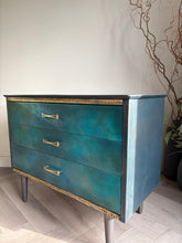 Load image into Gallery viewer, Mid Century Chest of Drawers Hand Painted Blue &amp; Teal

