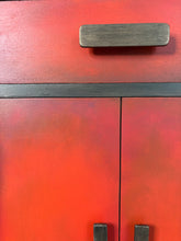Load image into Gallery viewer, Art Deco Style Cabinet | Hand Painted Red, Orange &amp; Bronze Storage Cupboard
