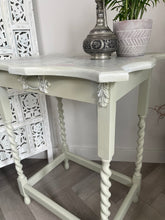 Load image into Gallery viewer, Vintage oak side table, sage green, floral top
