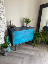 Load image into Gallery viewer, Hand Painted Chest of Drawers | Ombre Blue Mid Century Modern Furniture | Upcycled Vintage Storage
