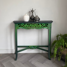 Load image into Gallery viewer, Hand Painted Vintage Console Table – Deep Green &amp; Gold

