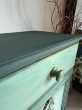 Load image into Gallery viewer, Vintage pine cabinet/sideboard. Dark green and teal
