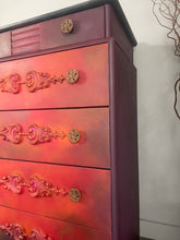 Load image into Gallery viewer, Vintage Stag Chest of Drawers Hand Painted Boho Blends, Orange &amp; Red
