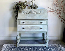 Load image into Gallery viewer, Vintage Oak Bureau, Sage Green Hand Painted Desk, Limewash Effect

