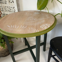 Load image into Gallery viewer, Mid-century side table, green and white with fauna design
