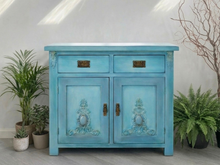 Load image into Gallery viewer, Hand-Painted Oak Sideboard | Boho Azure Blended Cabinet, Coastal Blue Storage Cupboard
